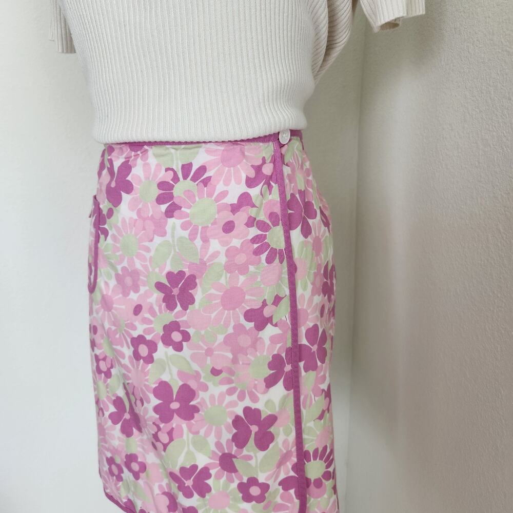 Vintage Y2K Ann Taylor Loft Pink White Green Floral Wrap Mini Skirt 6 - Picture 2 of 7